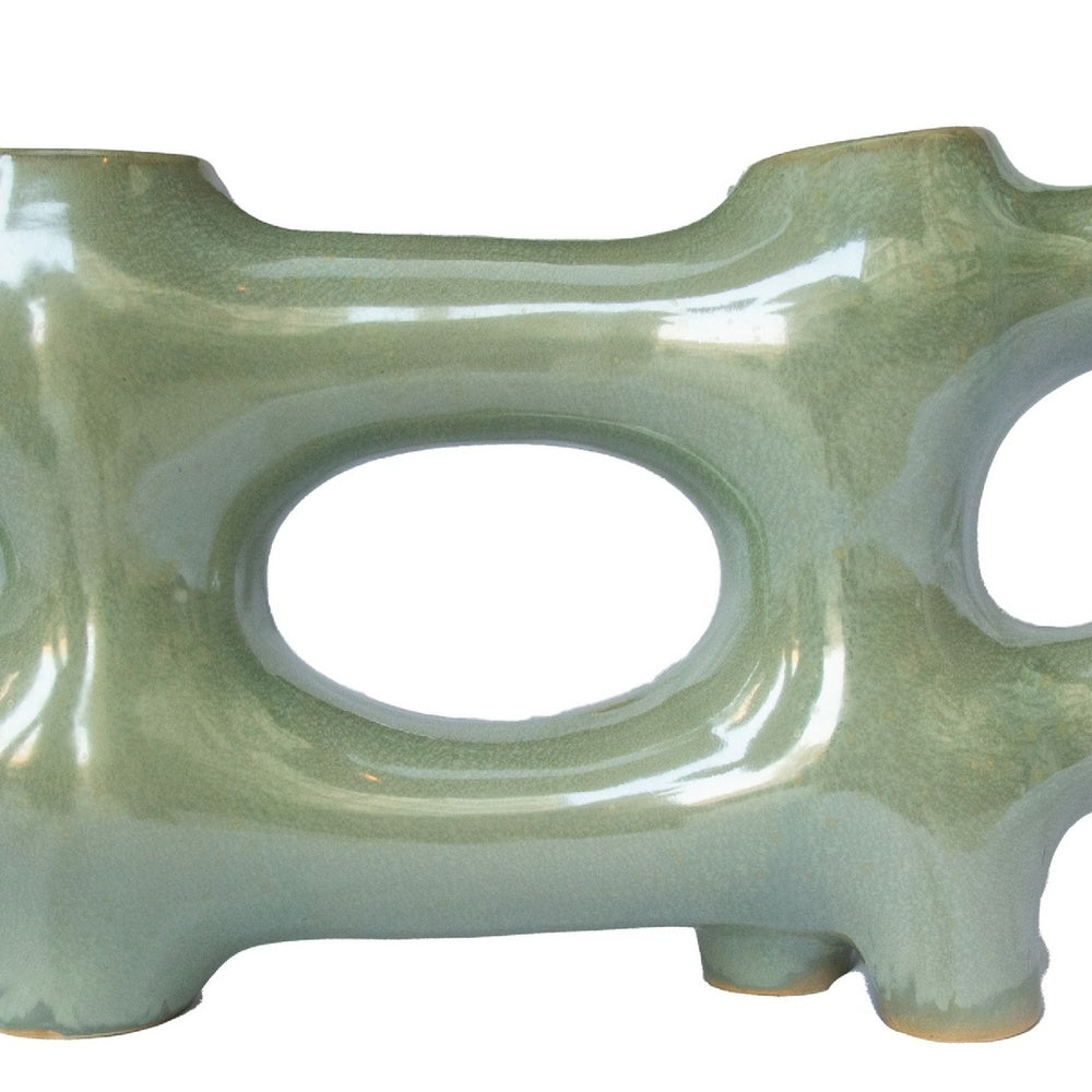 Sculptural Vase Décor | Glazed Abstract Art | 17" Sage Green Ceramic