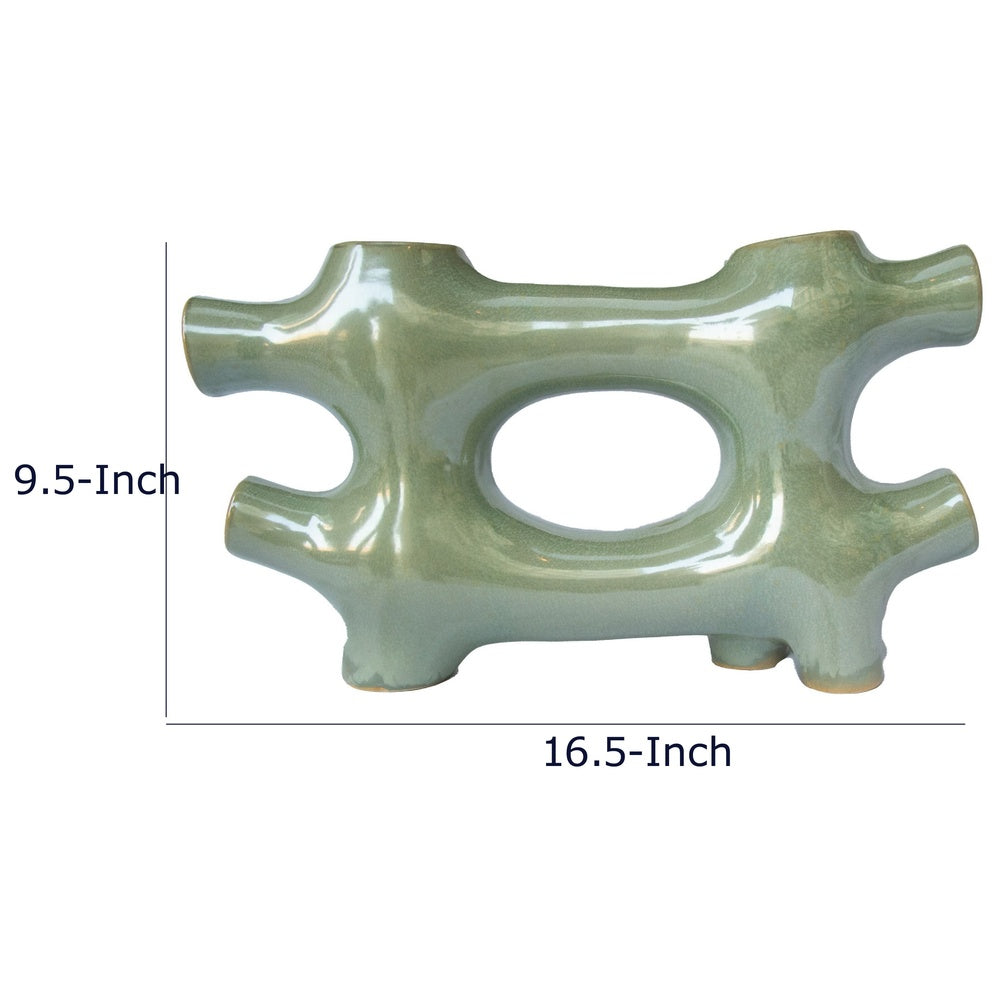 Sculptural Vase Décor | Glazed Abstract Art | 17" Sage Green Ceramic
