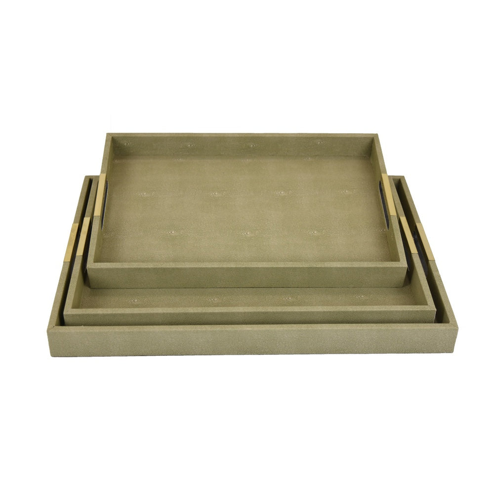 Koi 3pc Nested Serving Tray Set | Faux Shagreen Texture | Sage Green Décor