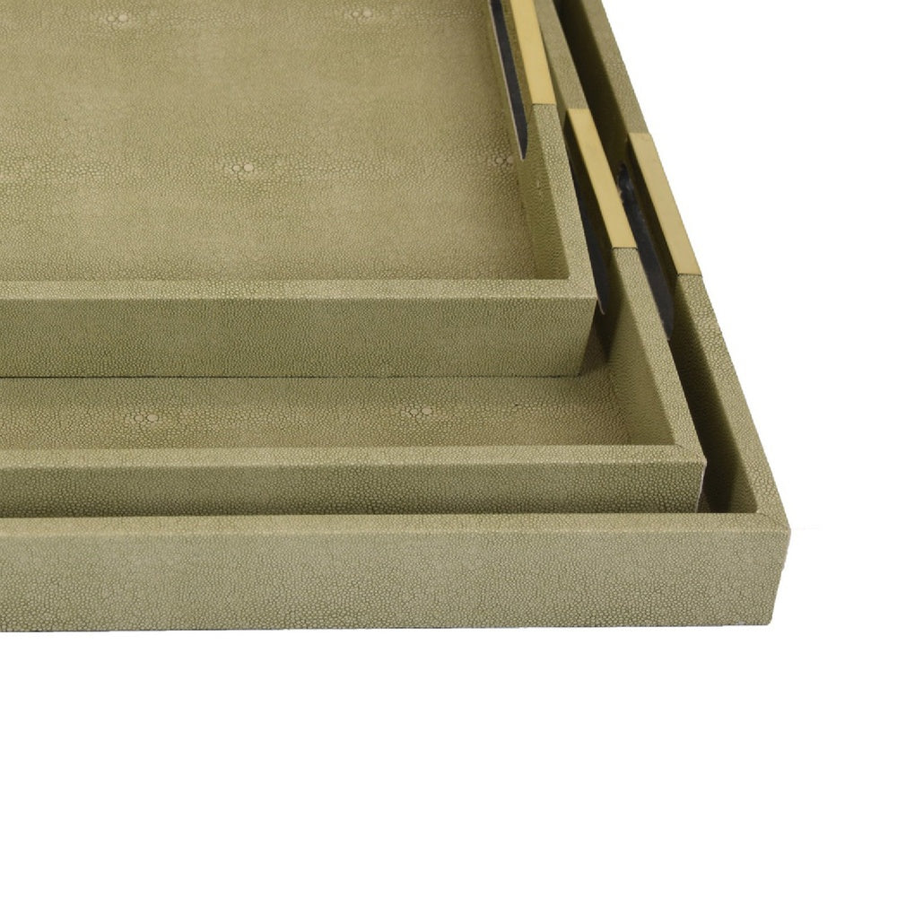Koi 3pc Nested Serving Tray Set | Faux Shagreen Texture | Sage Green Décor