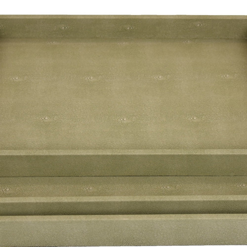 Koi 3pc Nested Serving Tray Set | Faux Shagreen Texture | Sage Green Décor