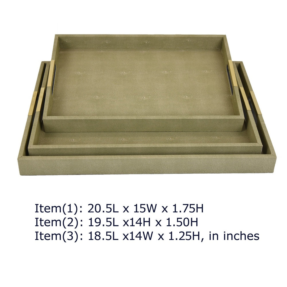 Koi 3pc Nested Serving Tray Set | Faux Shagreen Texture | Sage Green Décor