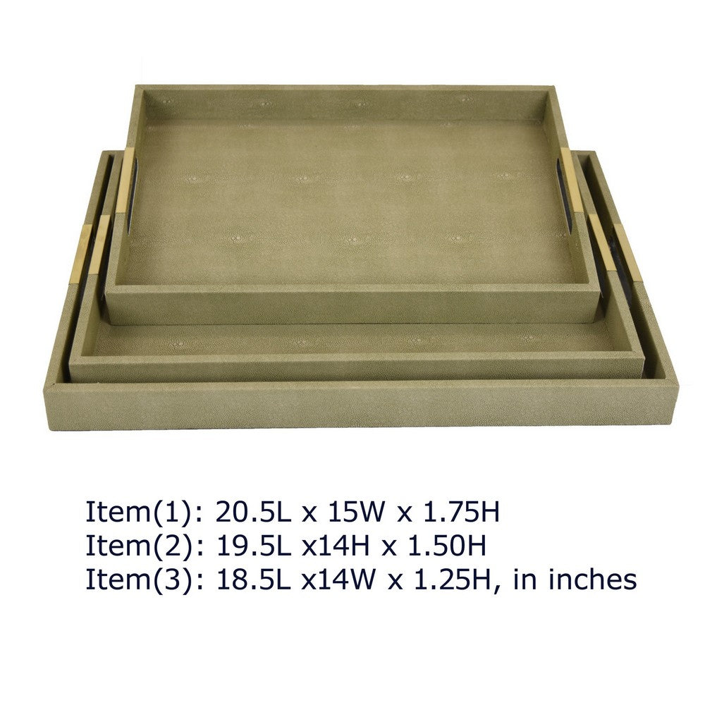 Koi 3pc Nested Serving Tray Set | Faux Shagreen Texture | Sage Green Décor