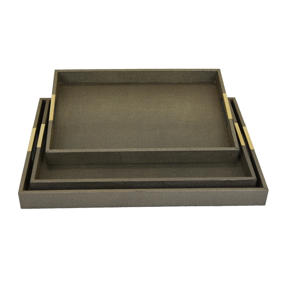 Koi 3pc Nested Serving Tray Set | Faux Shagreen Texture | Bronze Décor