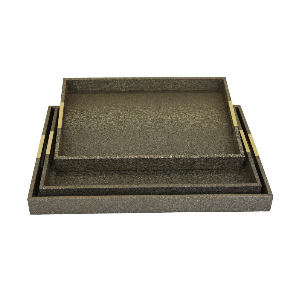 Koi 3pc Nested Serving Tray Set | Faux Shagreen Texture | Bronze Décor