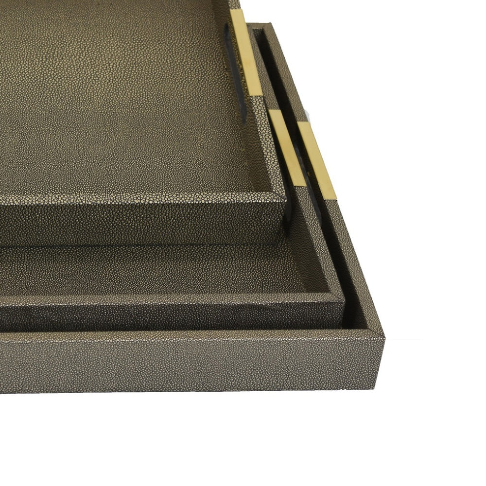 Koi 3pc Nested Serving Tray Set | Faux Shagreen Texture | Bronze Décor