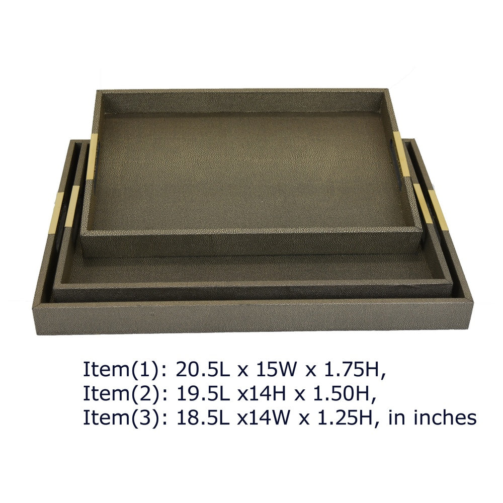 Koi 3pc Nested Serving Tray Set | Faux Shagreen Texture | Bronze Décor