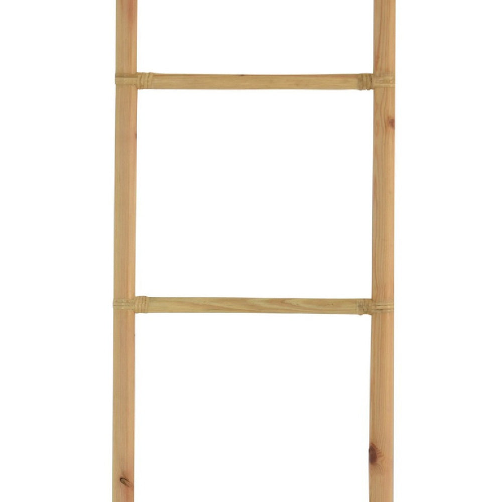 Kinu Decorative Ladder Rack with Round Top | Natural Brown Fiber | 72"