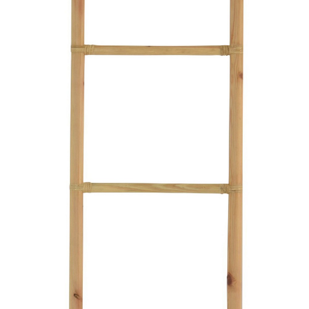 Kinu Decorative Ladder Rack with Round Top | Natural Brown Fiber | 72"