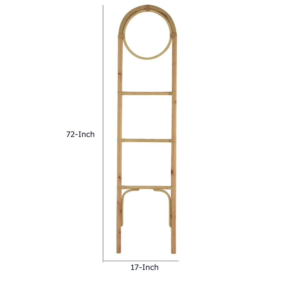 Kinu Decorative Ladder Rack with Round Top | Natural Brown Fiber | 72"