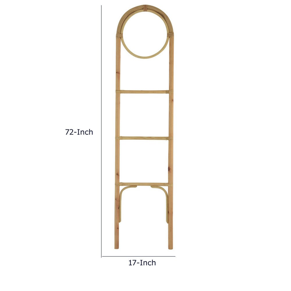 Kinu Decorative Ladder Rack with Round Top | Natural Brown Fiber | 72"