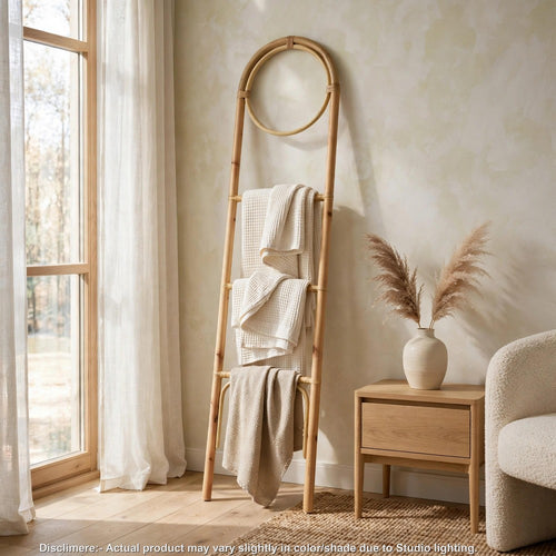 Kinu Decorative Ladder Rack with Round Top | Natural Brown Fiber | 72"