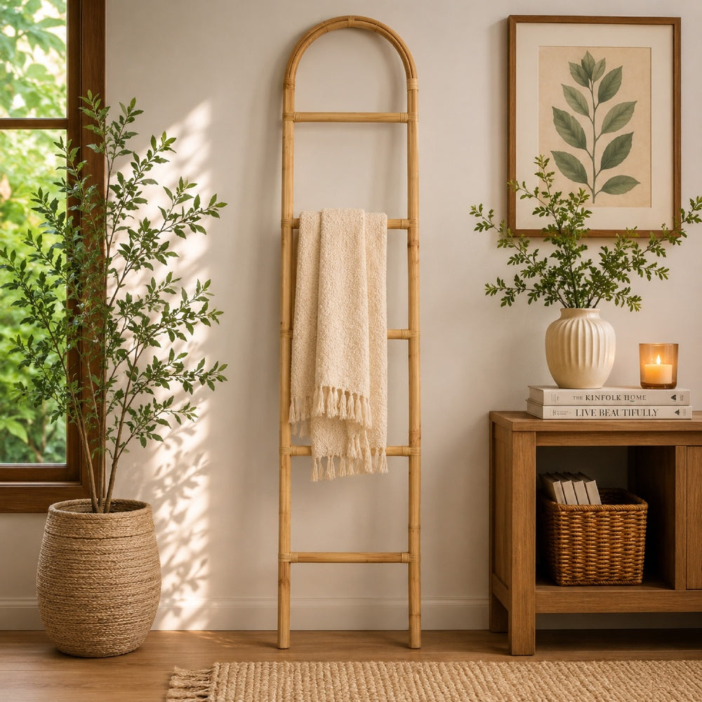 Kinu Decorative Ladder Rack with Arch Top | Natural Brown Wood | 72"