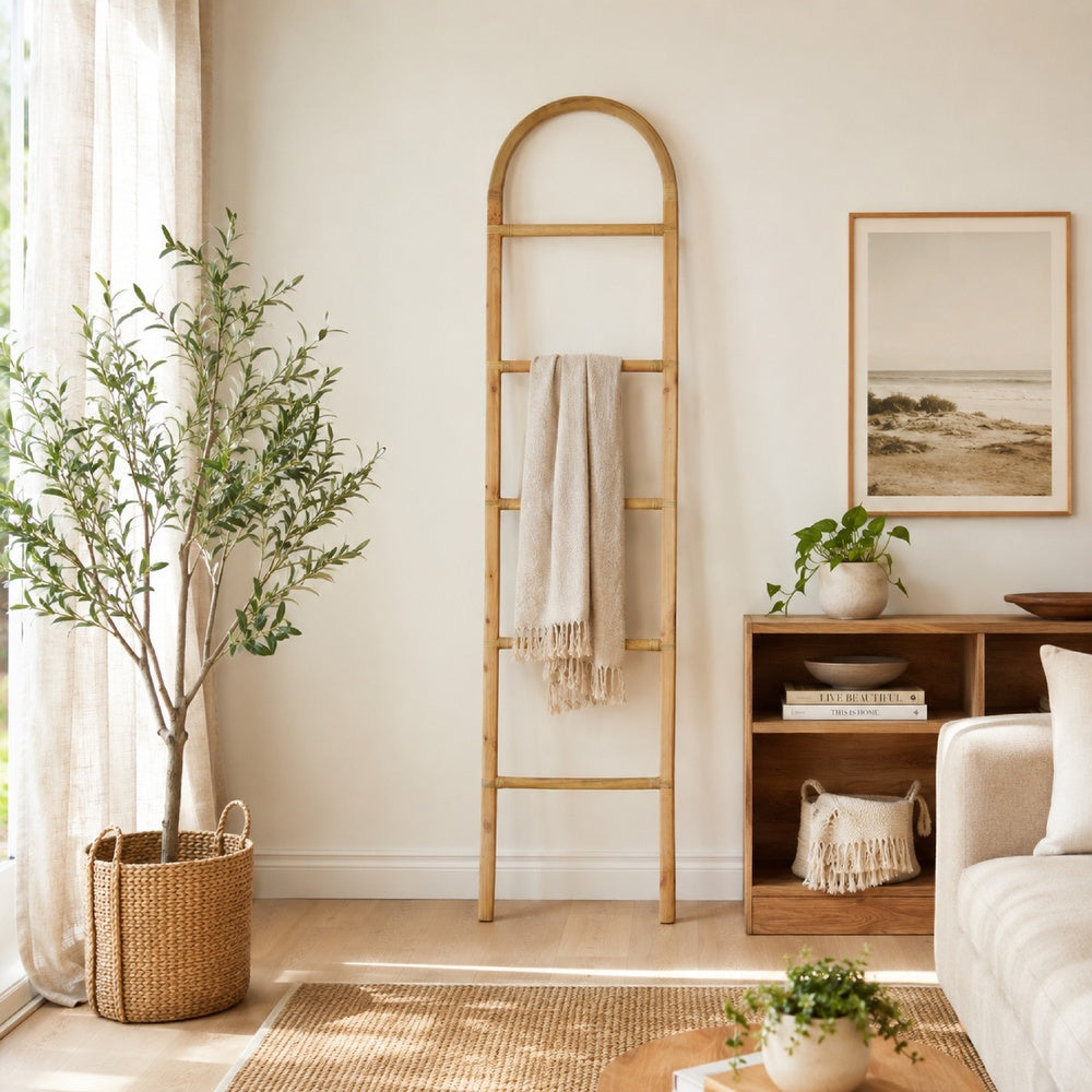 Kinu Decorative Ladder Rack with Arch Top | Natural Brown Wood | 72"