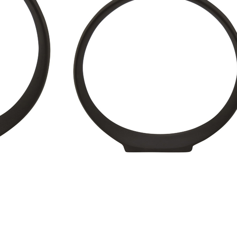 Circular Ring Sculpted Tabletop Décor Set of 2 | Matte Black Metal