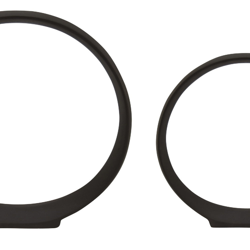 Circular Ring Sculpted Tabletop Décor Set of 2 | Matte Black Metal