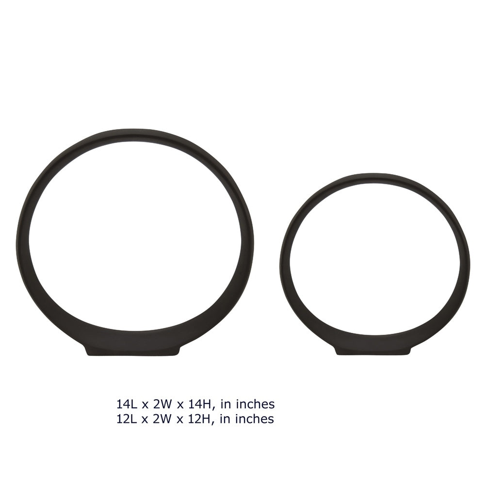 Circular Ring Sculpted Tabletop Décor Set of 2 | Matte Black Metal