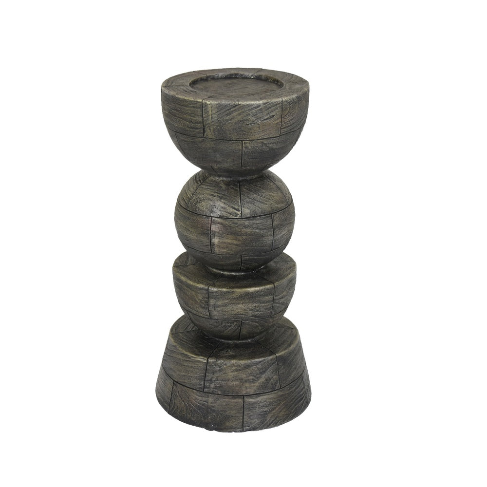 Tabletop Pillar Décor | Stacked Totem Style | Brown Resin | 13"