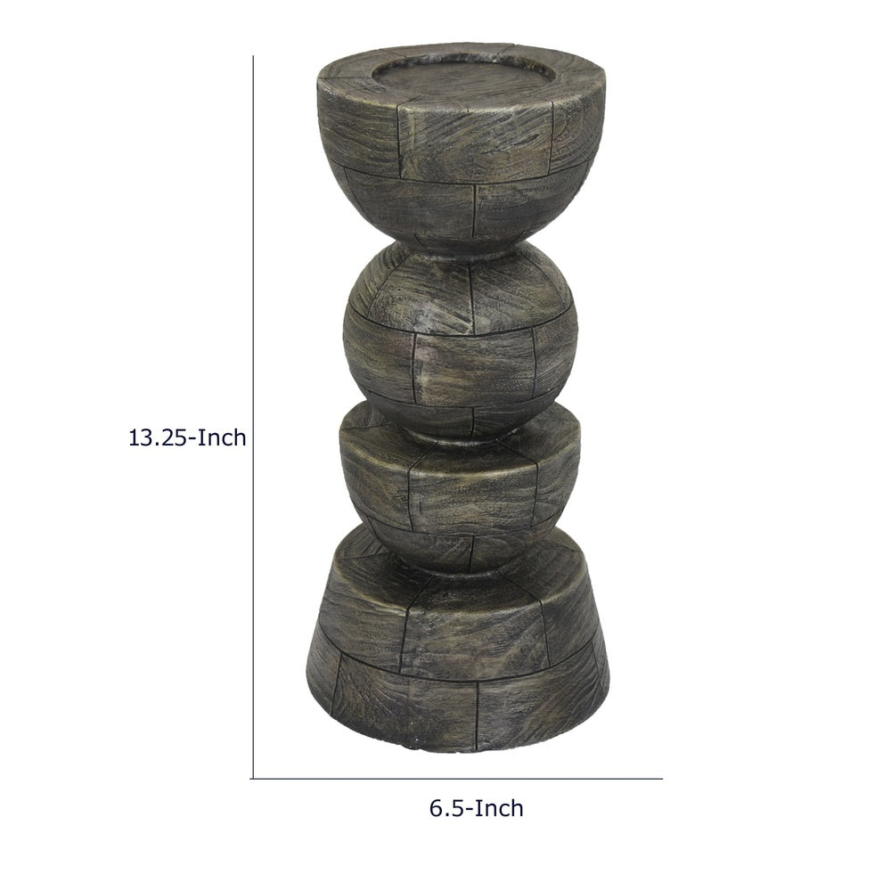 Tabletop Pillar Décor | Stacked Totem Style | Brown Resin | 13"