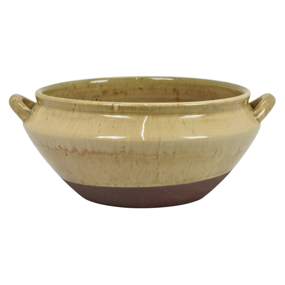 Decorative Serving Bowl | 2 Tone Rustic Brown Glazed Ceramic | 11"