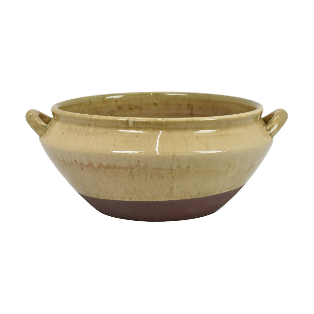 Decorative Serving Bowl | 2 Tone Rustic Brown Glazed Ceramic | 11"