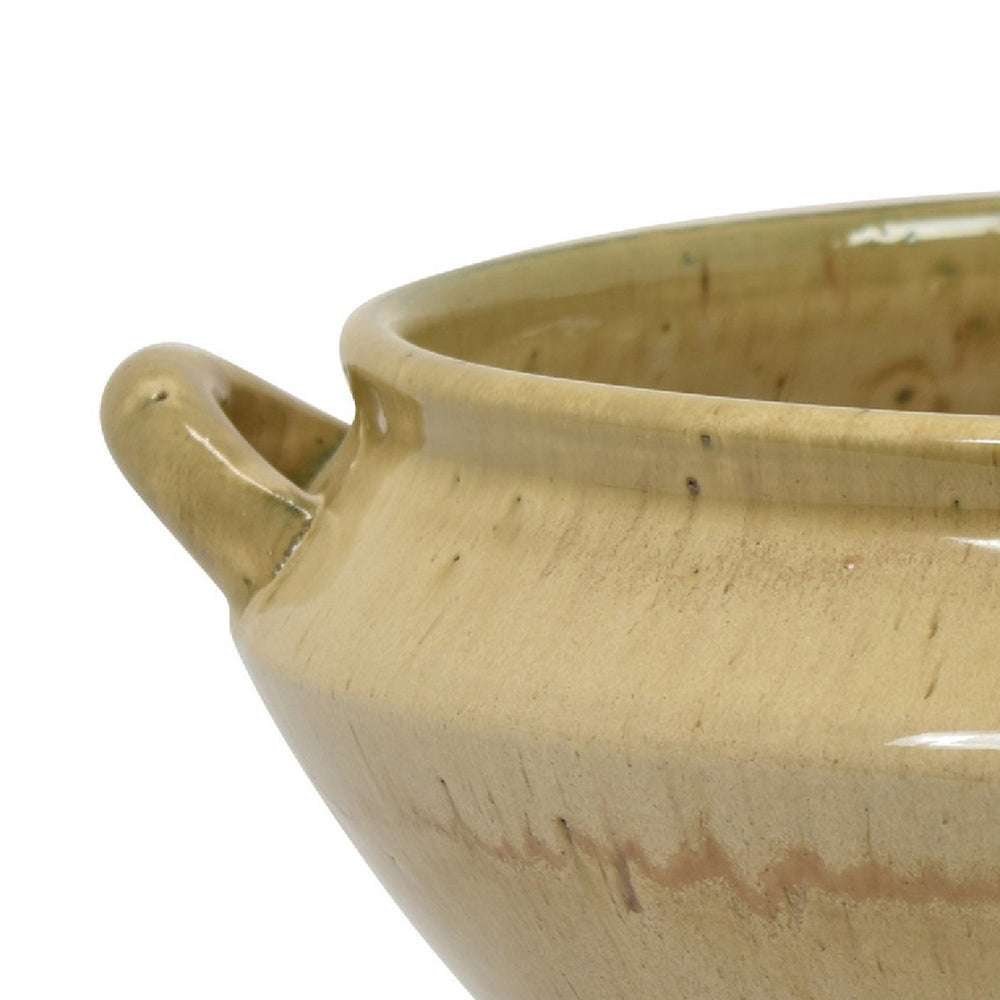 Decorative Serving Bowl | 2 Tone Rustic Brown Glazed Ceramic | 11"