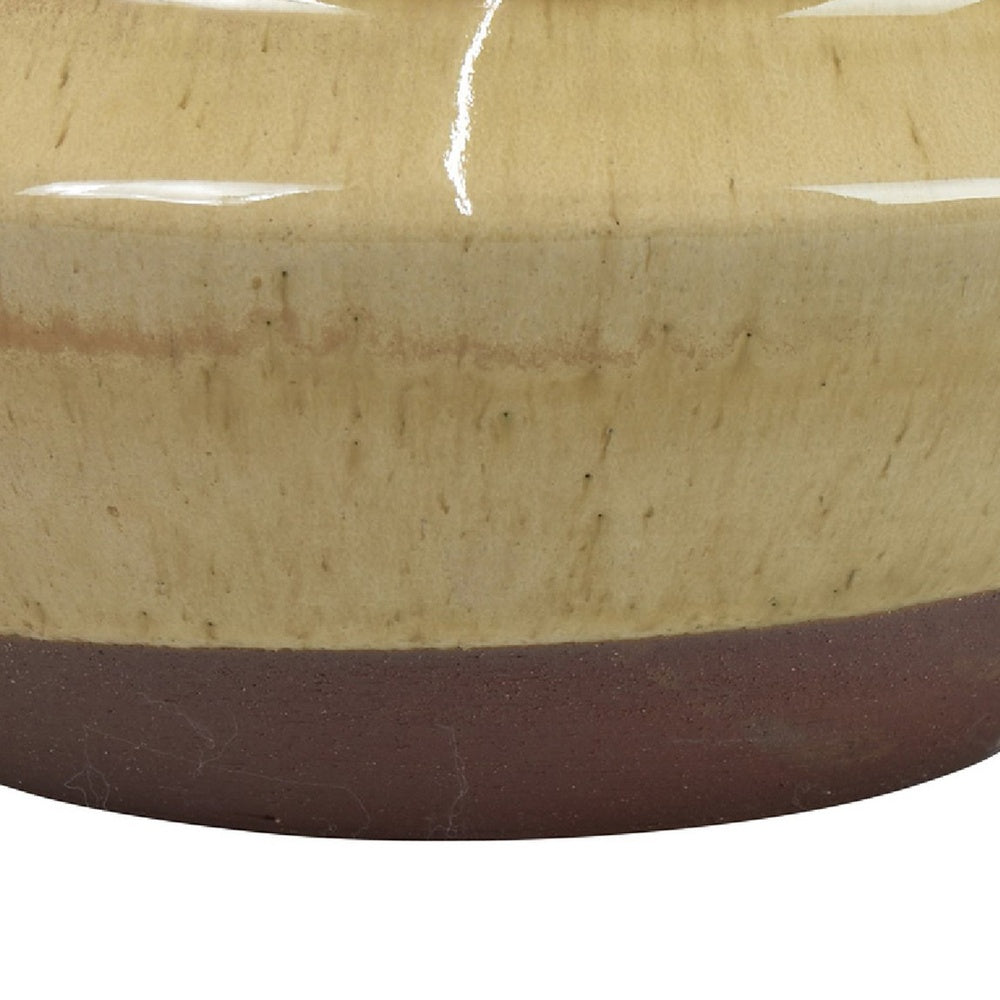 Decorative Serving Bowl | 2 Tone Rustic Brown Glazed Ceramic | 11"