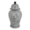 Loi Temple Jar with Lid | Black White Grid Pattern Ceramic | 17" Decor