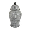 Loi Temple Jar with Lid | Black White Grid Pattern Ceramic | 17" Decor