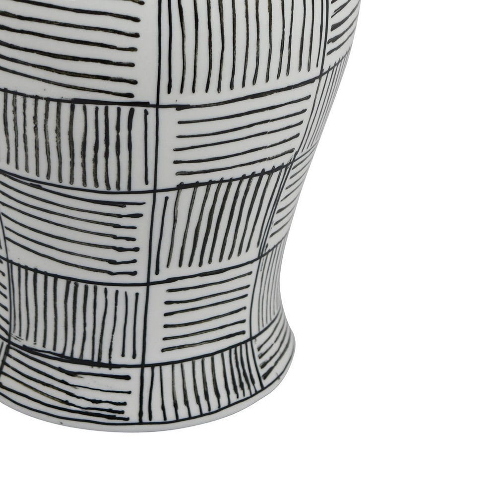 Loi Temple Jar with Lid | Black White Grid Pattern Ceramic | 17" Decor