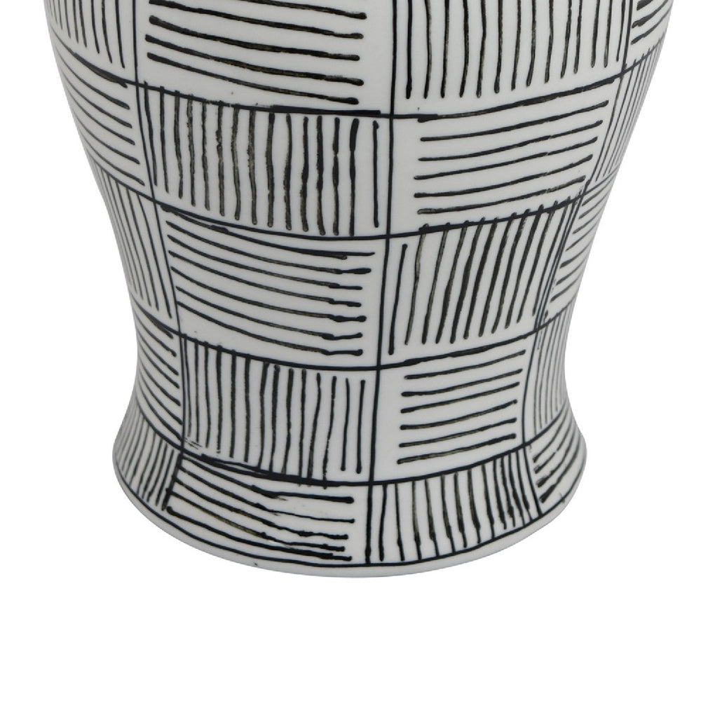 Loi Temple Jar with Lid | Black White Grid Pattern Ceramic | 17" Decor