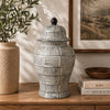 Loi Temple Jar with Lid | Black White Grid Pattern Ceramic | 17" Decor