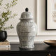 Loi Temple Jar with Lid | Black White Grid Pattern Ceramic | 17" Decor