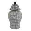 Loi Temple Jar with Lid | Black White Grid Pattern Ceramic | 13" Decor