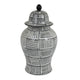 Loi Temple Jar with Lid | Black White Grid Pattern Ceramic | 13" Decor