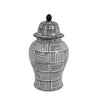 Loi Temple Jar with Lid | Black White Grid Pattern Ceramic | 13" Decor