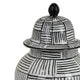 Loi Temple Jar with Lid | Black White Grid Pattern Ceramic | 13" Decor