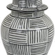 Loi Temple Jar with Lid | Black White Grid Pattern Ceramic | 13" Decor