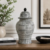 Loi Temple Jar with Lid | Black White Grid Pattern Ceramic | 13" Decor