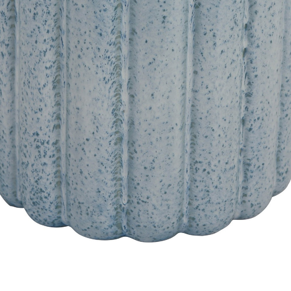 Scalloped Planter | Cylindrical Shape | Speckled Blue Ceramic 11"