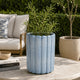 Scalloped Planter | Cylindrical Shape | Speckled Blue Ceramic 11"