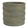 Cylindrical Planter | Raised Feather Motifs | Gray & Gold Terracotta 7"
