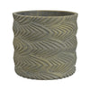 Cylindrical Planter | Raised Feather Motifs | Gray & Gold Terracotta 7"