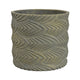Cylindrical Planter | Raised Feather Motifs | Gray & Gold Terracotta 7"