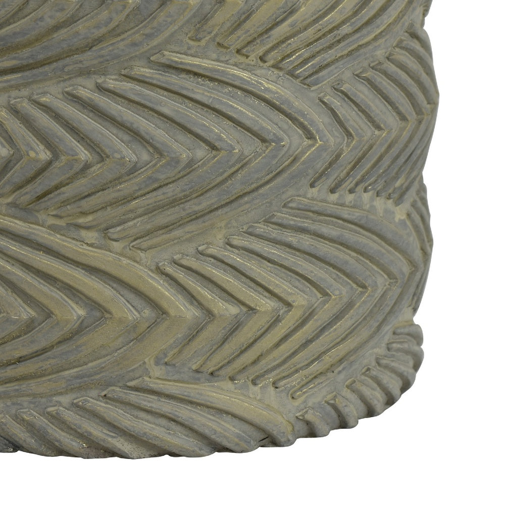 Cylindrical Planter | Raised Feather Motifs | Gray & Gold Terracotta 7"