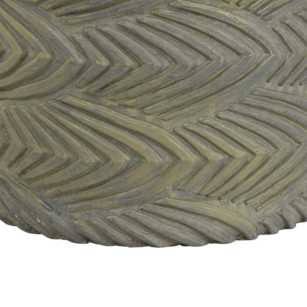 Cylindrical Planter | Raised Feather Motifs | Gray & Gold Terracotta 7"