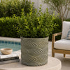 Cylindrical Planter | Raised Feather Motifs | Gray & Gold Terracotta 7"