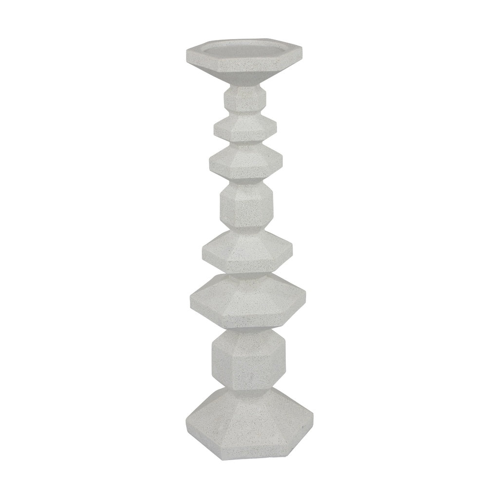 Tabletop Pillar C&le St& | Stacked Geometric Shapes | White Resin 18"