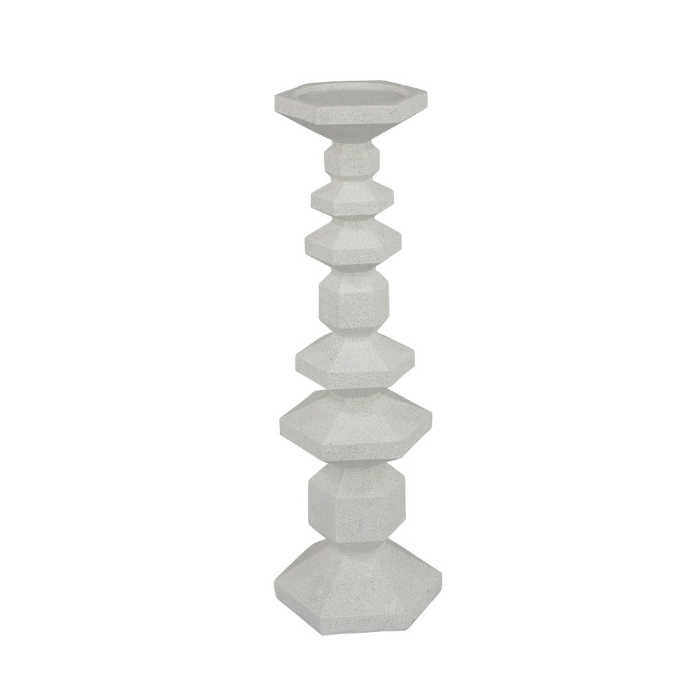 Tabletop Pillar C&le St& | Stacked Geometric Shapes | White Resin 18"