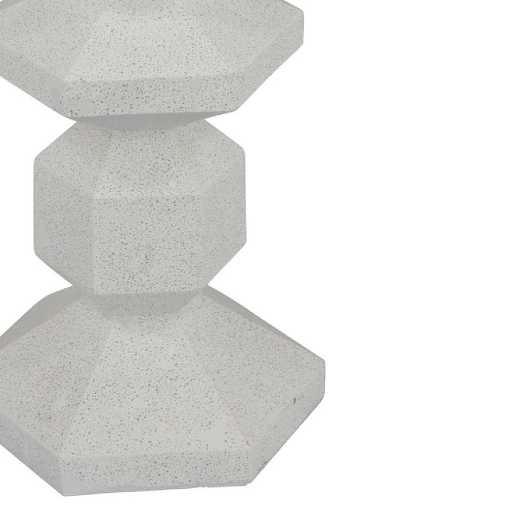 Tabletop Pillar C&le St& | Stacked Geometric Shapes | White Resin 18"